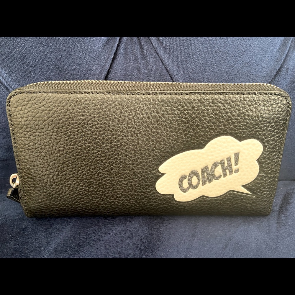 Black coach accordion zipper wallet